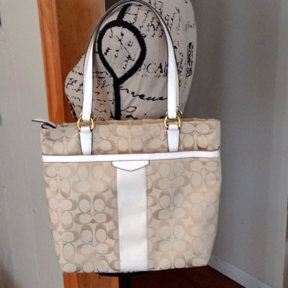 COACH Signature Khaki Jacquard Tote Handbag - Picture 3 of 13